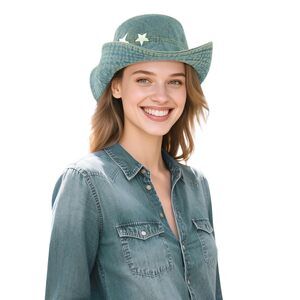 5544 Denim Bucket Hat Womens Wide Brim Vintage Blue Jean Western Fisherman